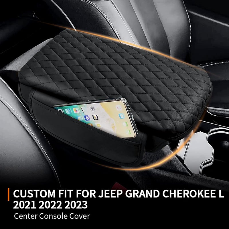 Rilsen Custom for Center Console Cover Jeep Grand Cherokee L 2021-2025 2026/Jeep Grand Cherokee WL 2022-2026 Armrest Cover Accessories Leather Armrest Seat Box Cover Protector with Pockets Storage Bag - Image 2